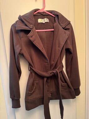 Vintage Chocolate Brown Hooded Coat with Button Detail